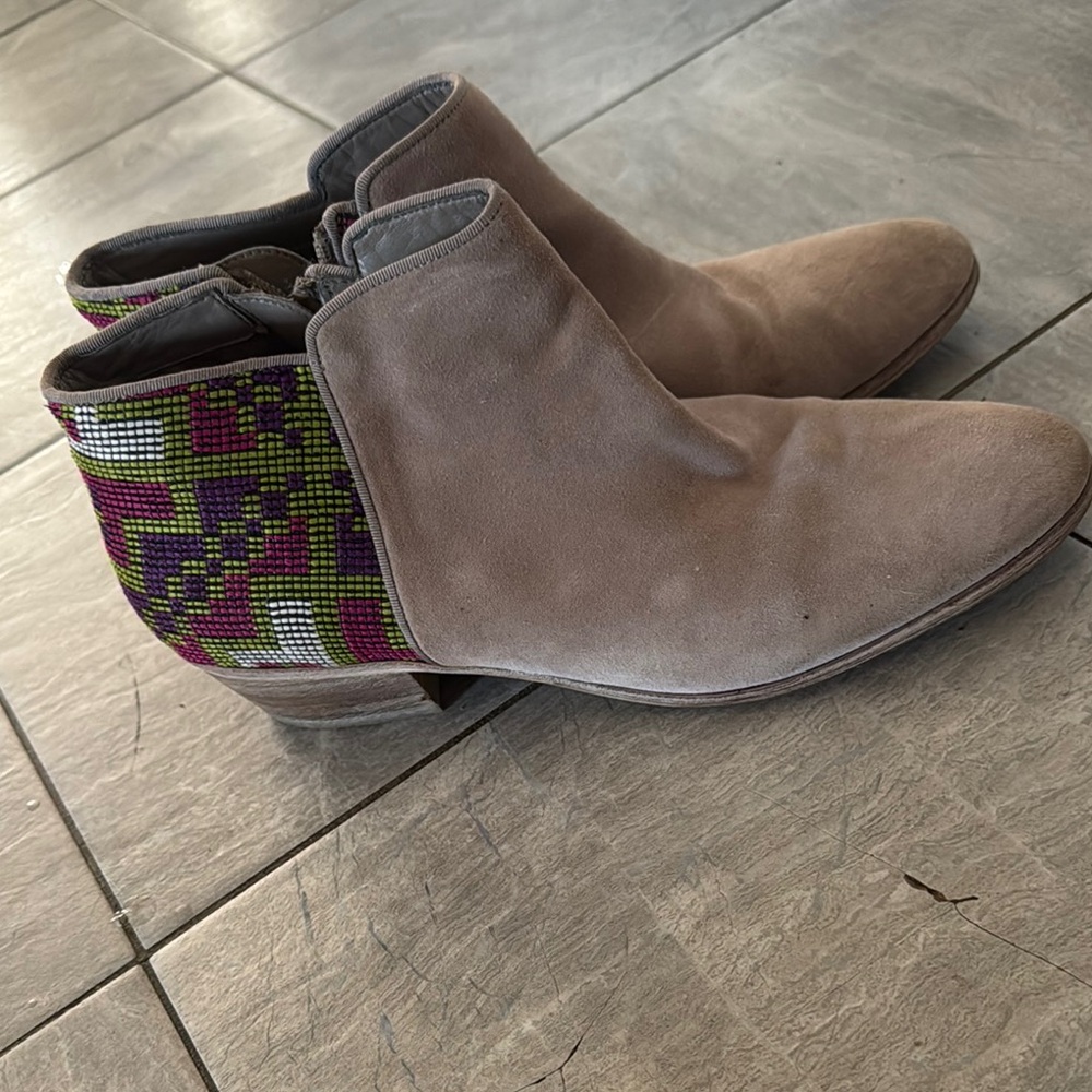 Sam Edelman Tan and Purple Ankle Boots with Suede Finish